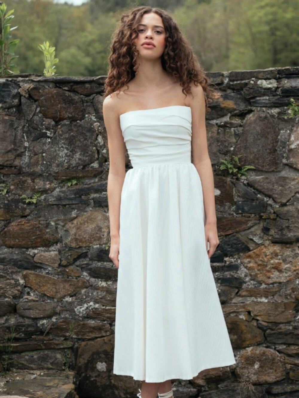 Jenny Yoo Strapless White Midi Dress